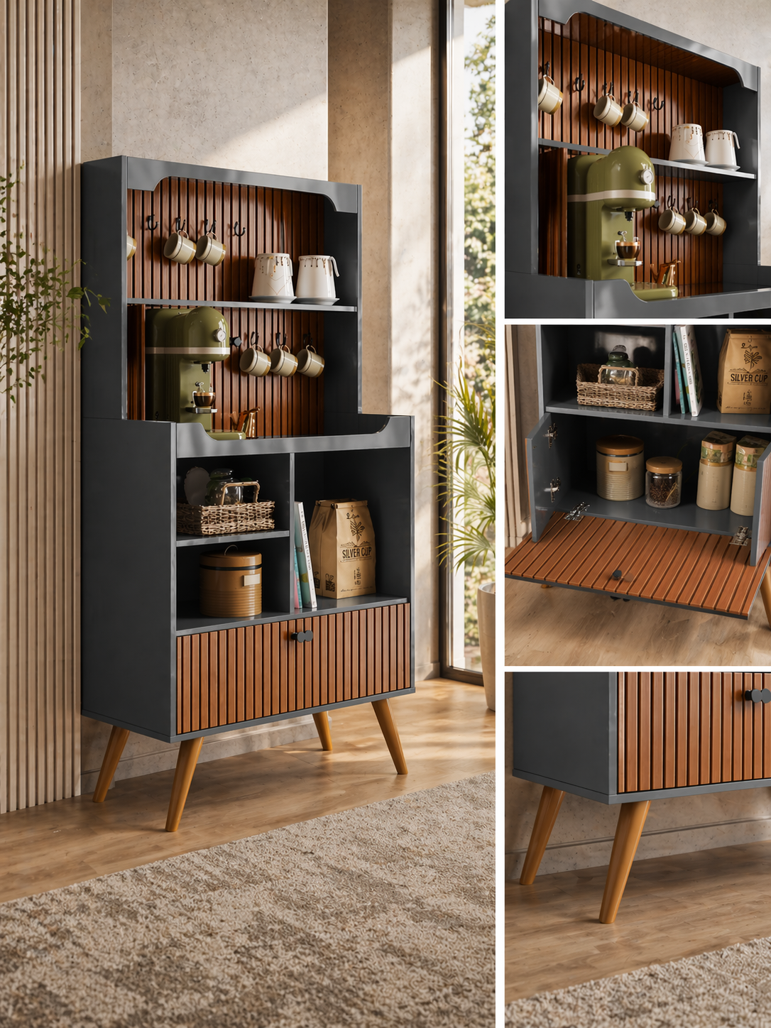 Modern Coffee Cabinet with Storage Shelves