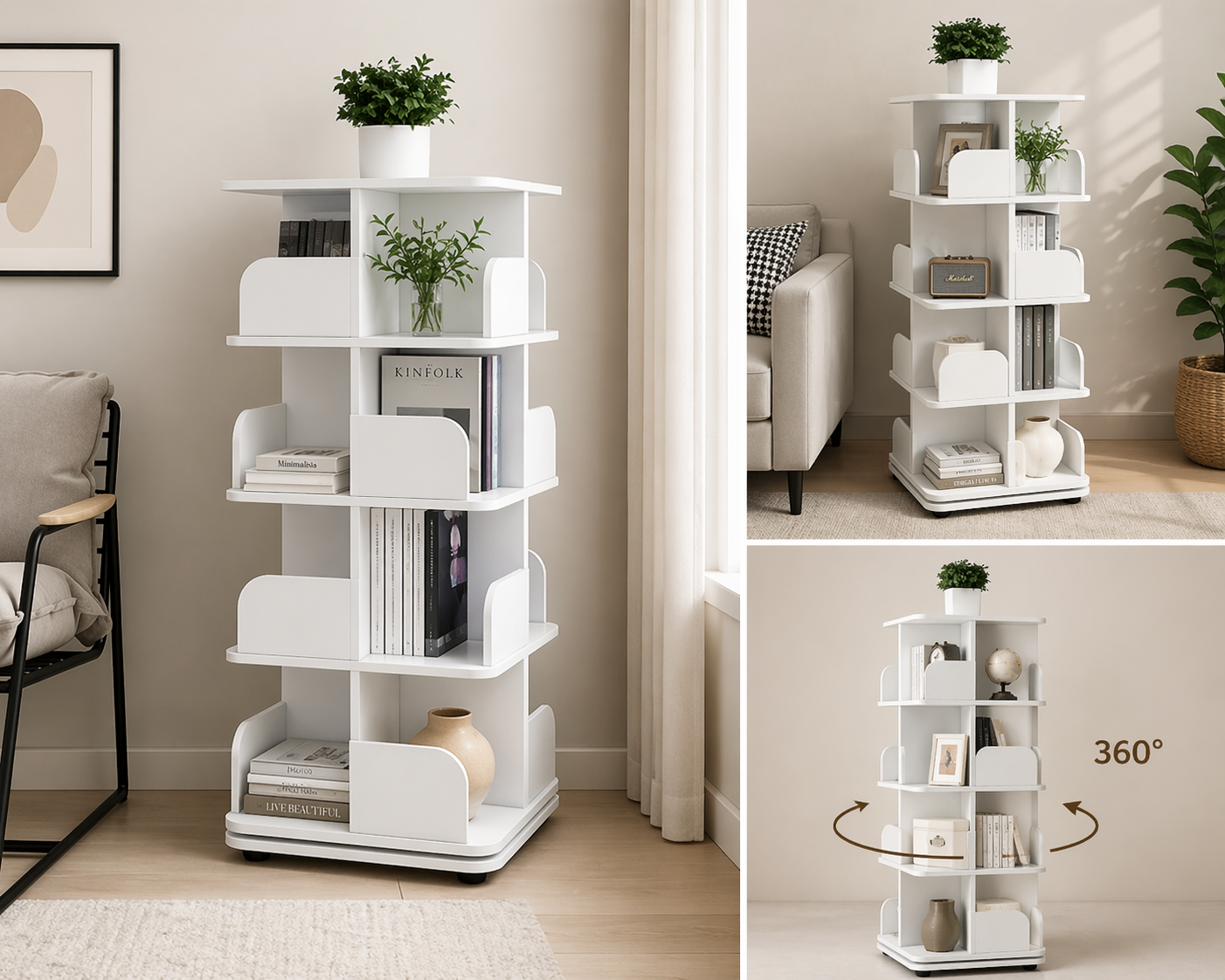 Modern Rotating Bookshelf Organizer