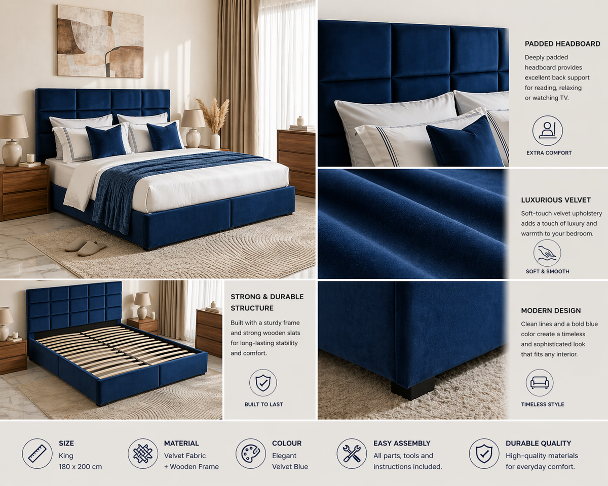 Modern Velvet Upholstered King Bed