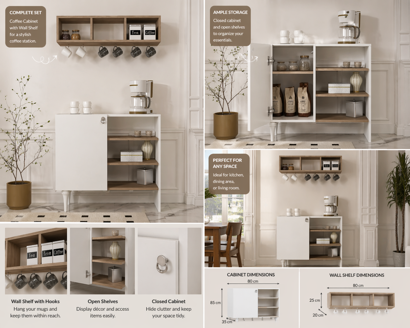Modern Coffee Cabinet with Wall Shelf Set