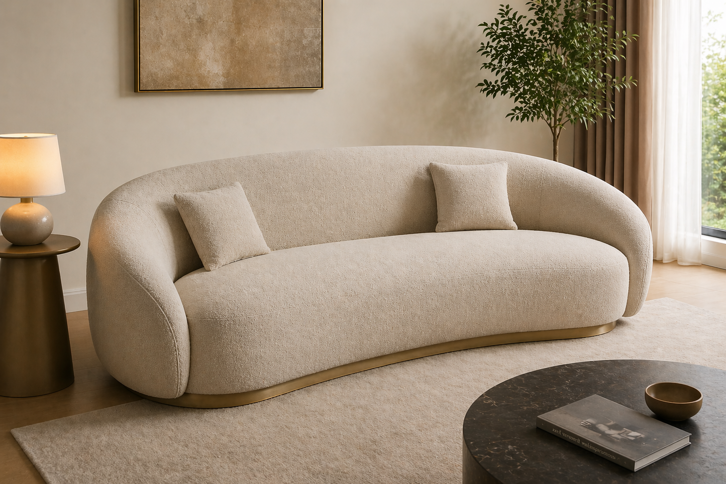 Modern Curved Bouclé Sofa
