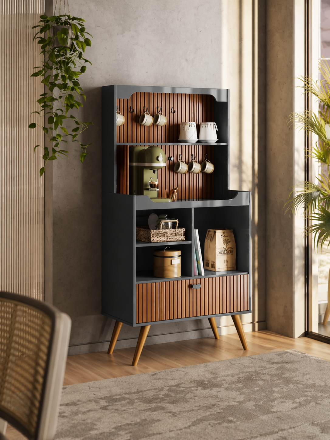 Modern Coffee Cabinet with Storage Shelves