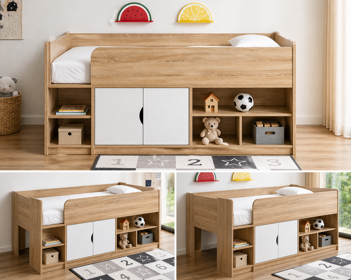Kids Storage Bed with Shelves & Cabinet