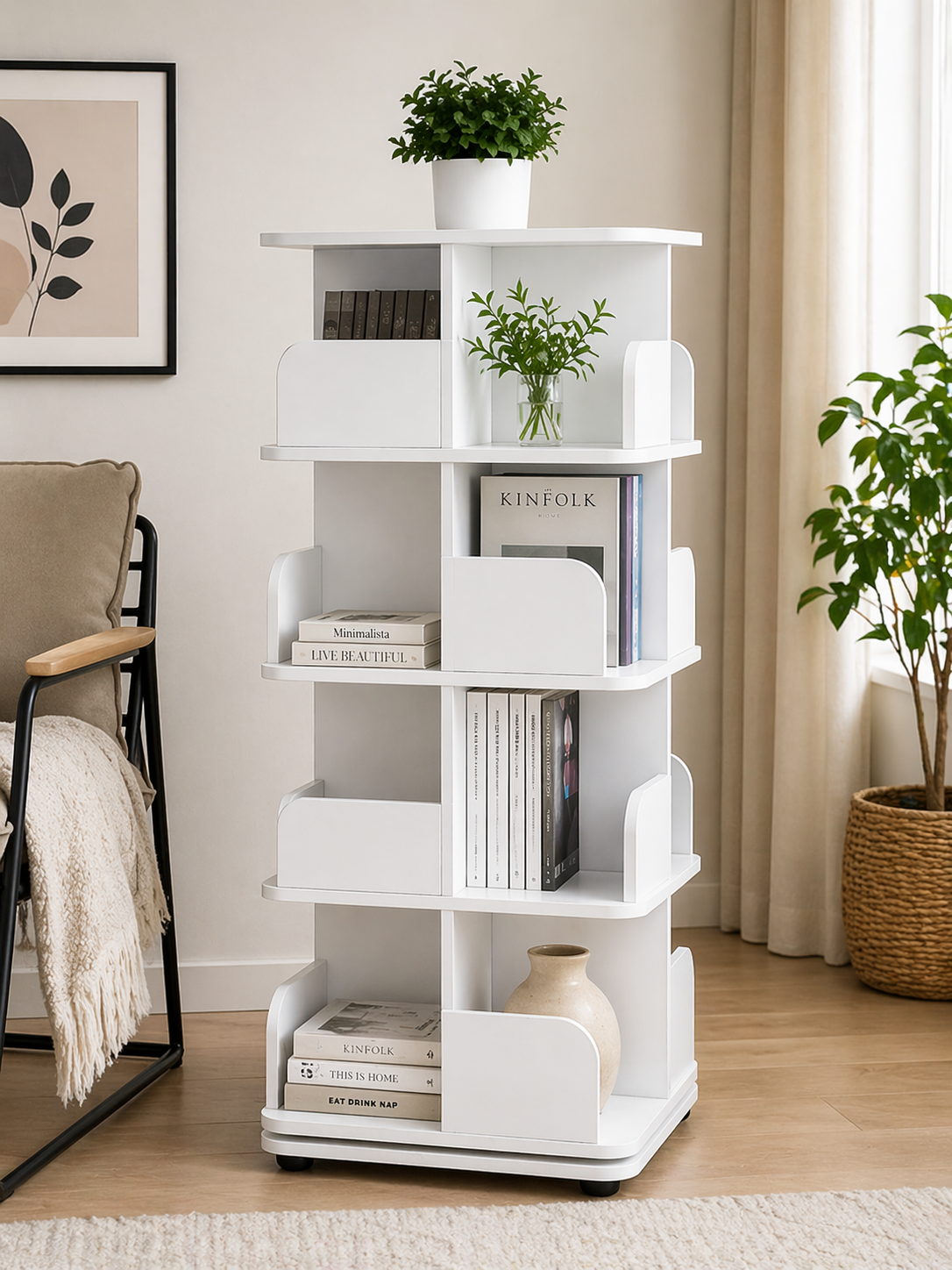 Modern Rotating Bookshelf Organizer