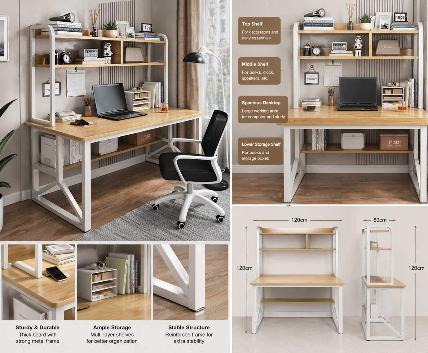 Modern Study Desk with Storage Shelves