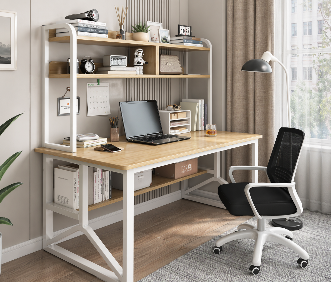 Modern Study Desk with Storage Shelves