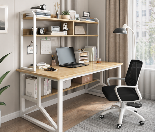 Modern Study Desk with Storage Shelves