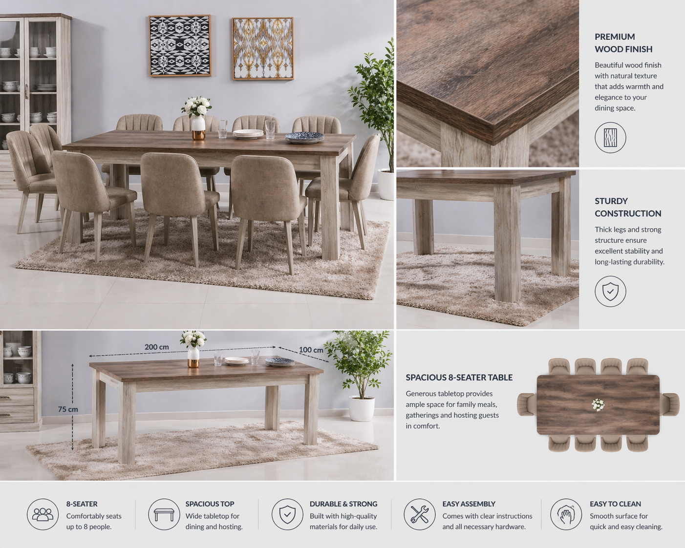 Modern Wooden 8-Seater Dining Table