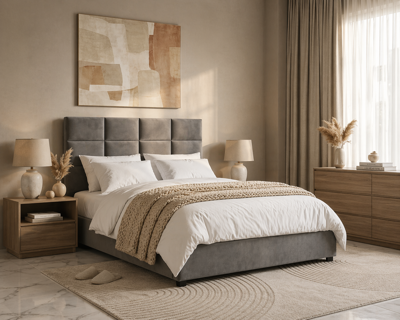 Modern Velvet Upholstered Queen Bed